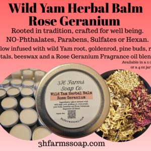 Wild Yam Herbal Balm – Rose Geranium 4oz jar